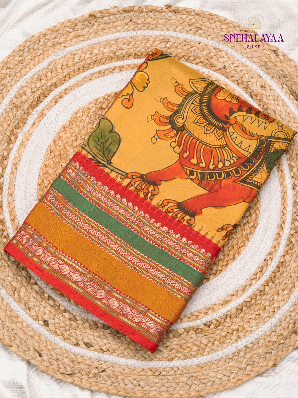 Yellow Printed Kanjivaram Silk Saree