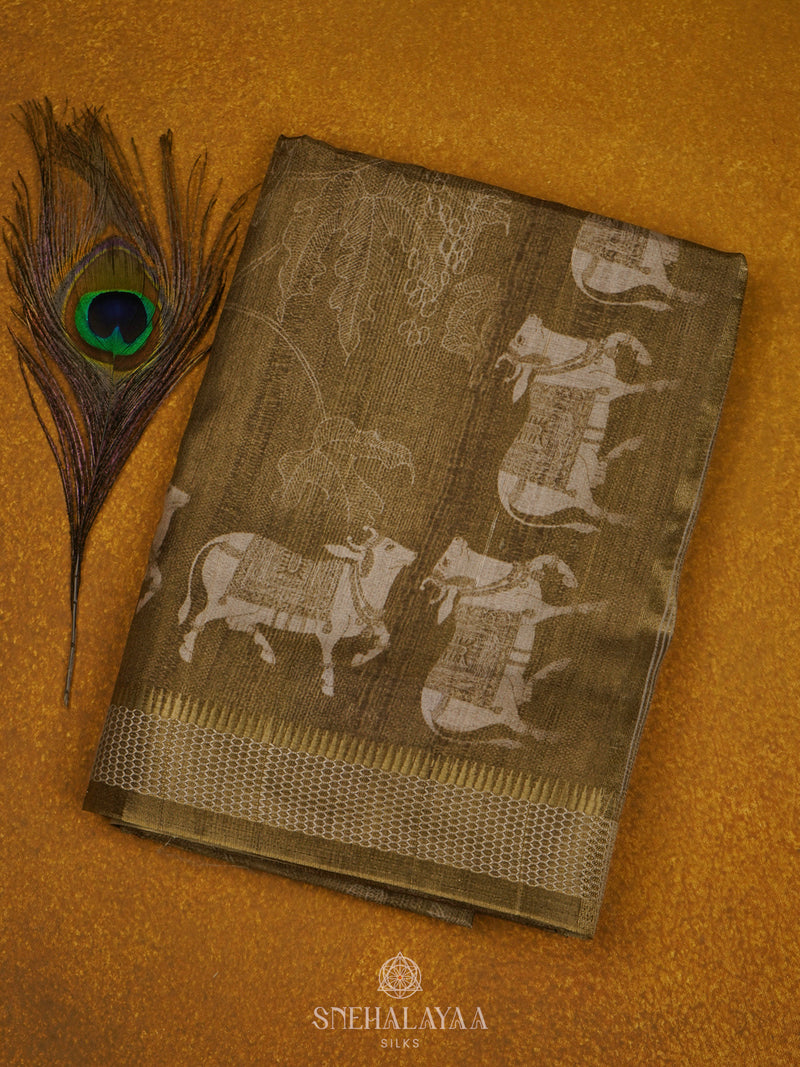 Olive Green Tussar Saree