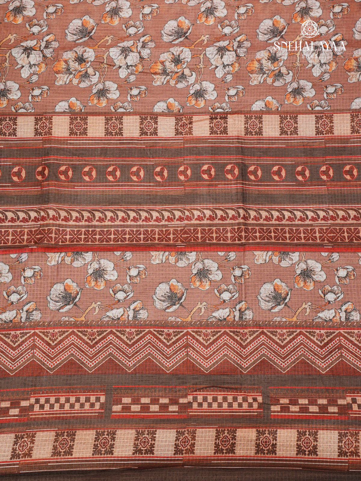 Brown Printed Kota Saree