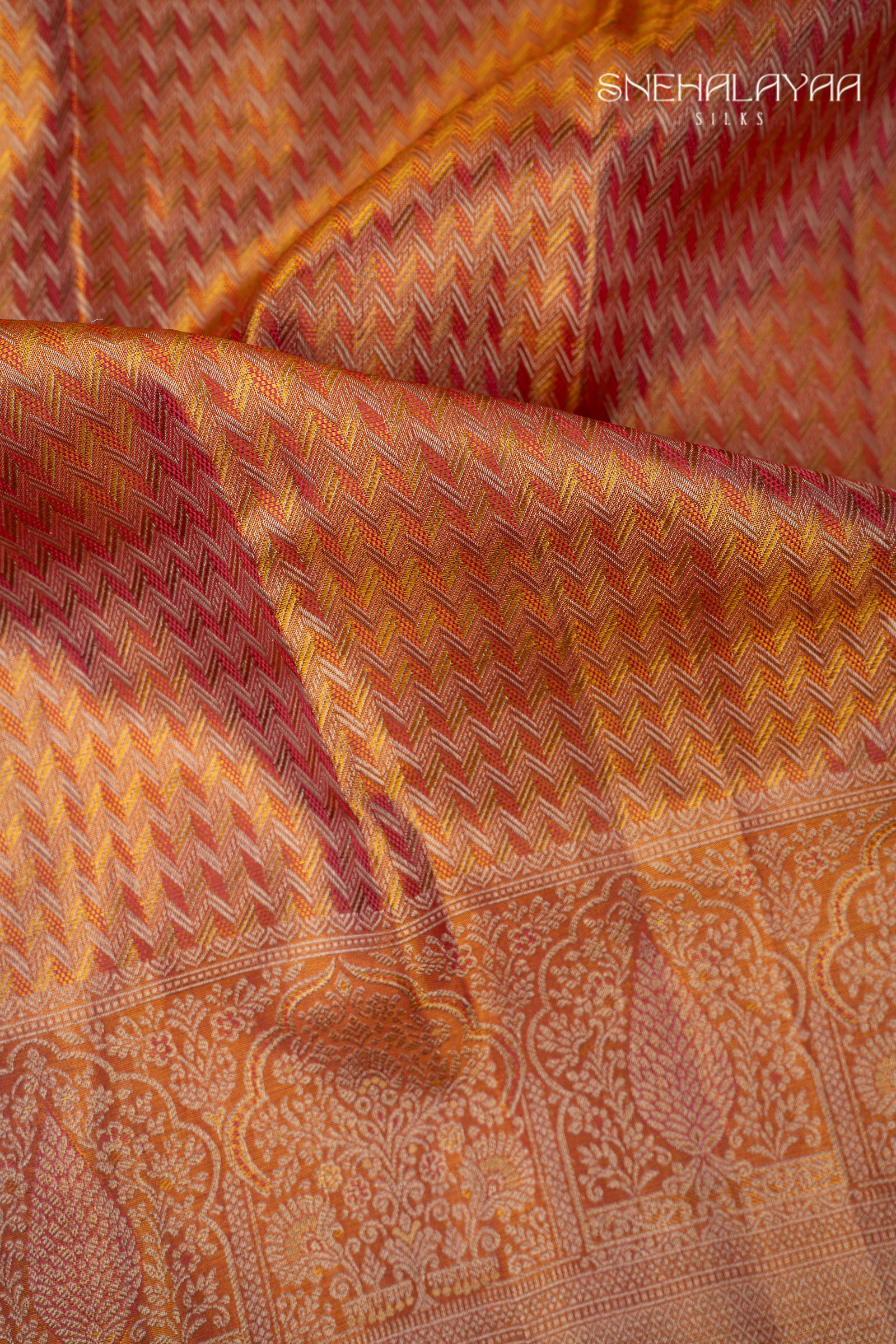 Coral Pink Kancheevaram Silk Saree