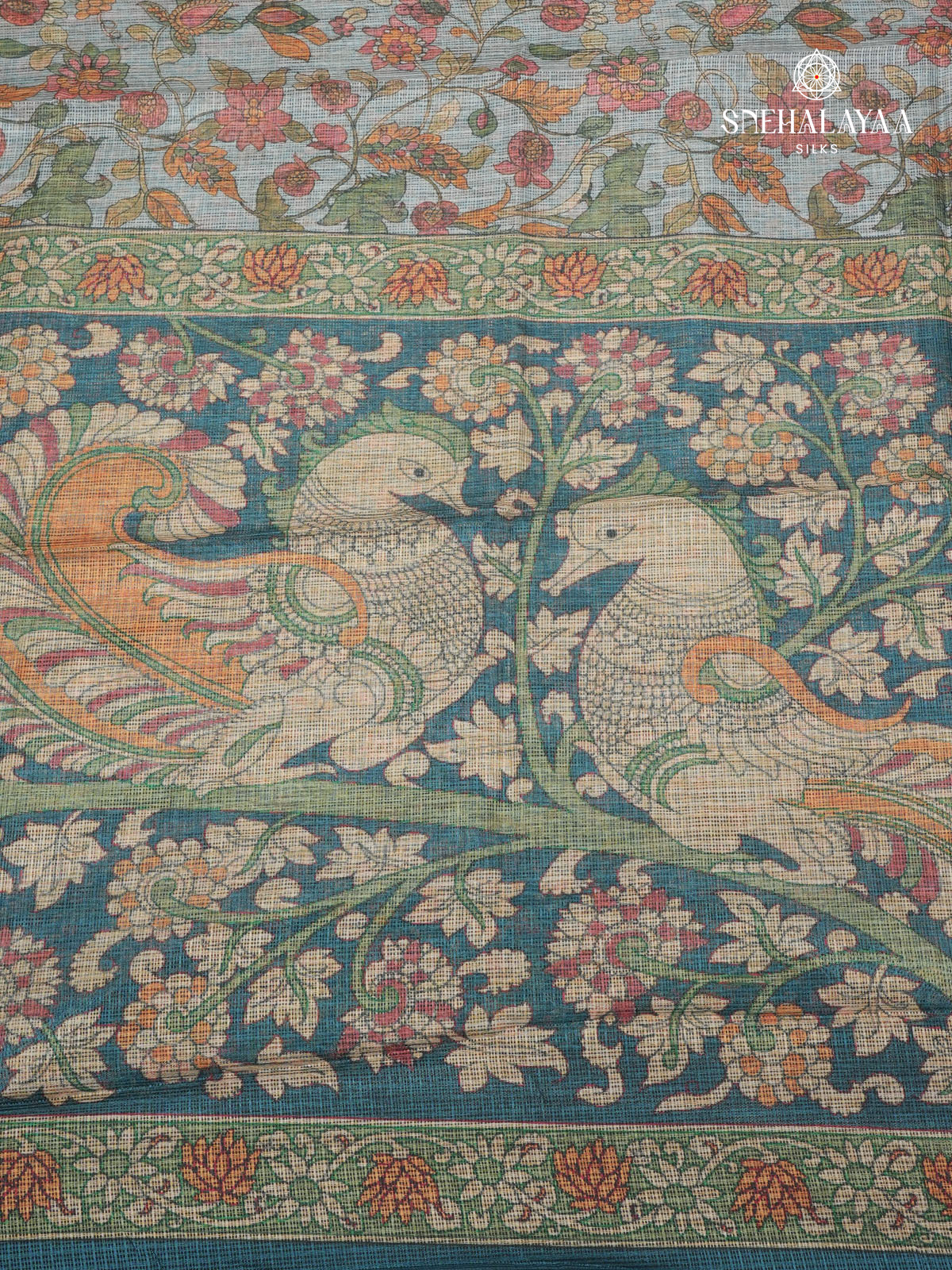 Blue Printed Kota Saree