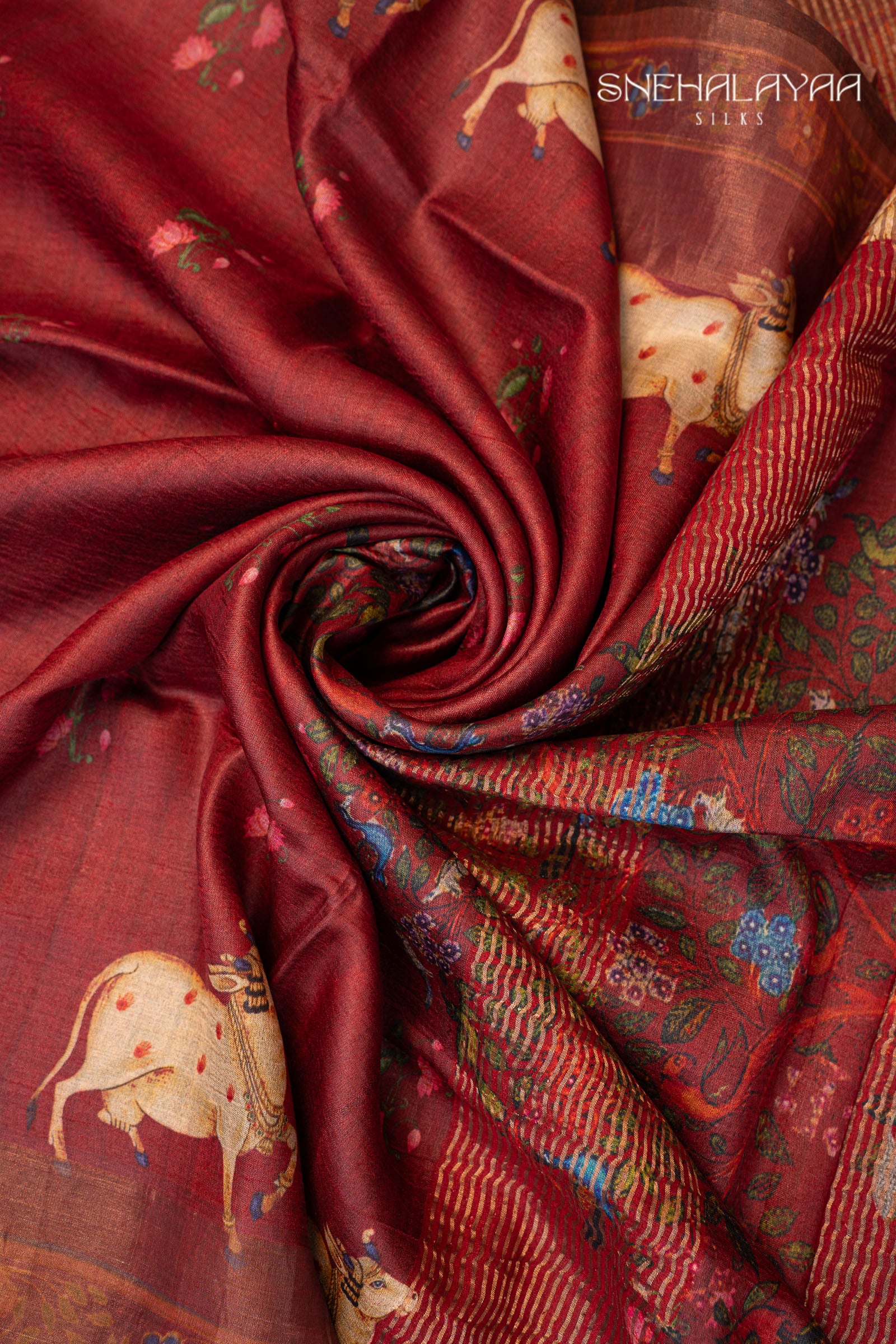 Maroon Tussar Saree