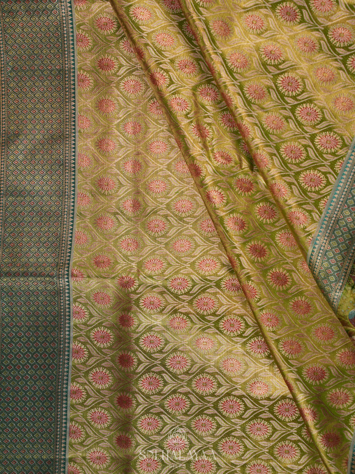 Lime Green Kanjivaram Silk Saree