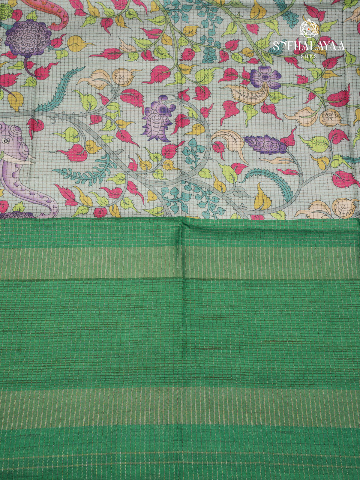 Teal Blue Printed Tussar Saree