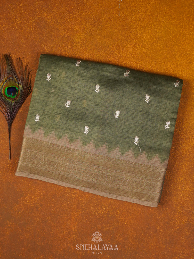 Olive Green Munga Tussar Saree