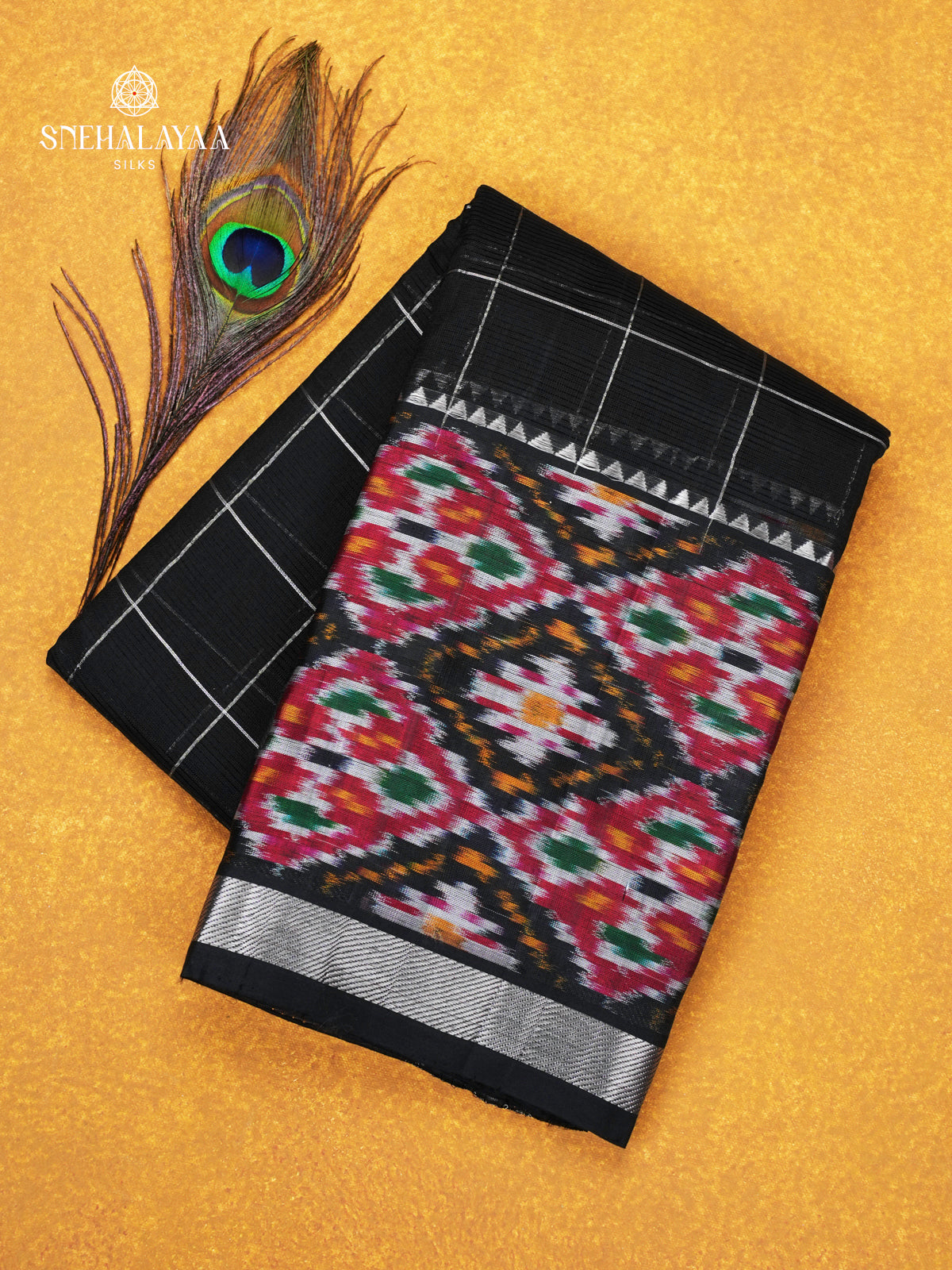 Black Mangalagiri Silk Cotton Saree with Ikat Border