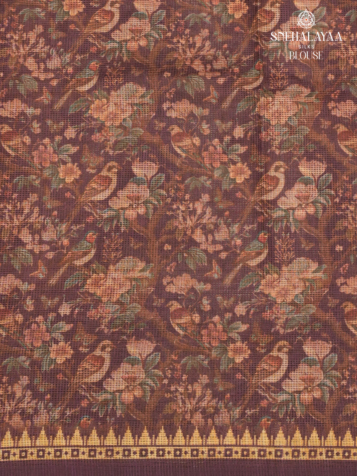 Brown Printed Kota Saree