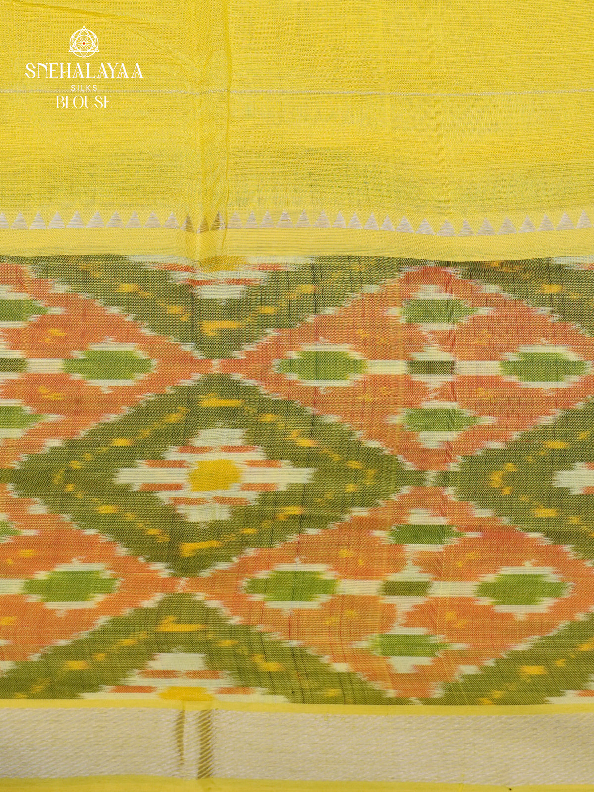 Yellow Mangalagiri Silk Cotton Saree with Ikat Border