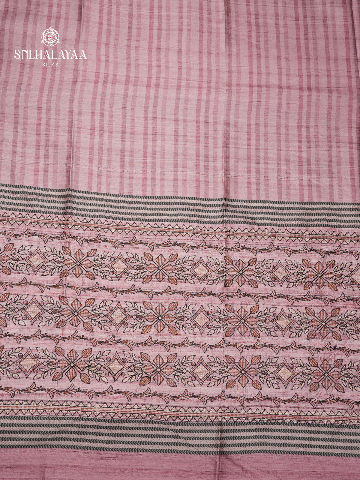 Mauve Rose Tussar Embroidery Saree