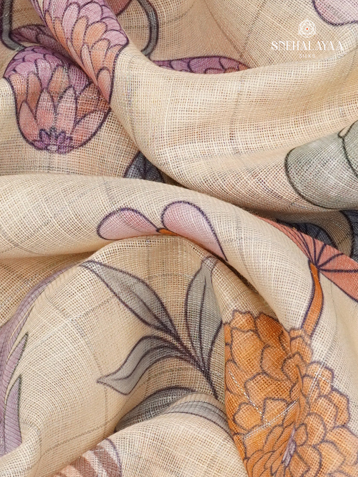 Sandal Printed Linen Saree