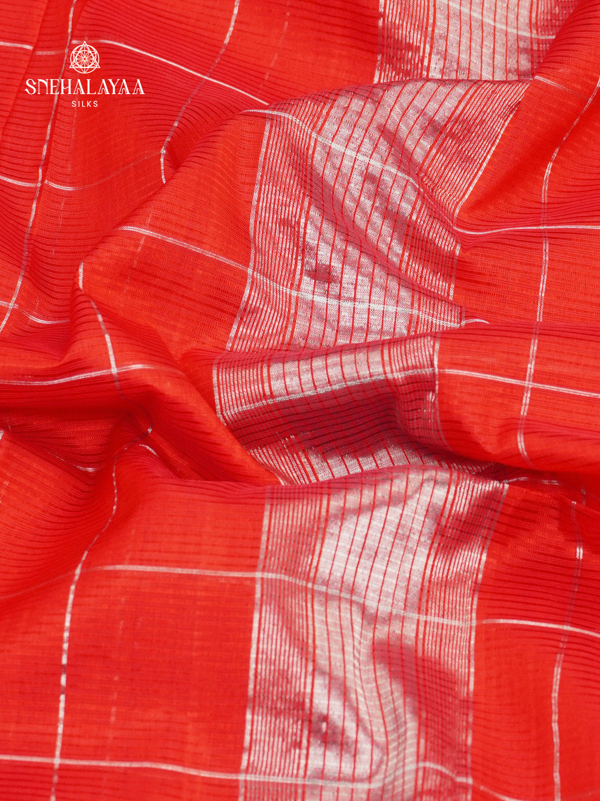 Red Mangalagiri Silk Cotton Saree with Ikat Border