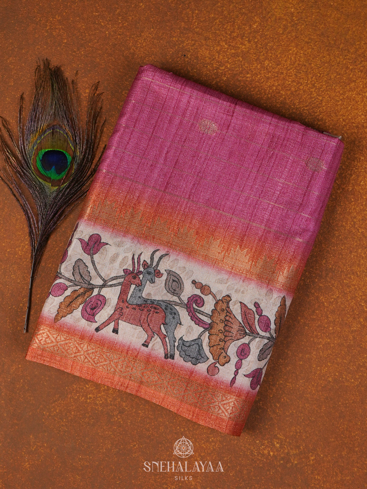 Pink Tussar Saree