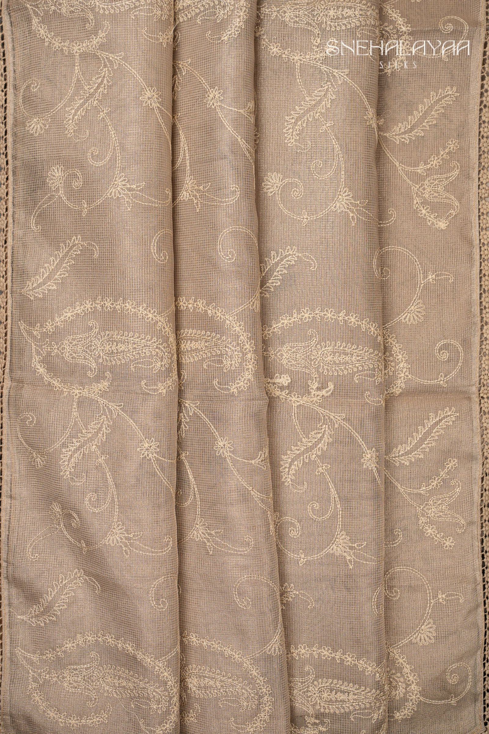 Beige Tissue Kota Embroidery Saree