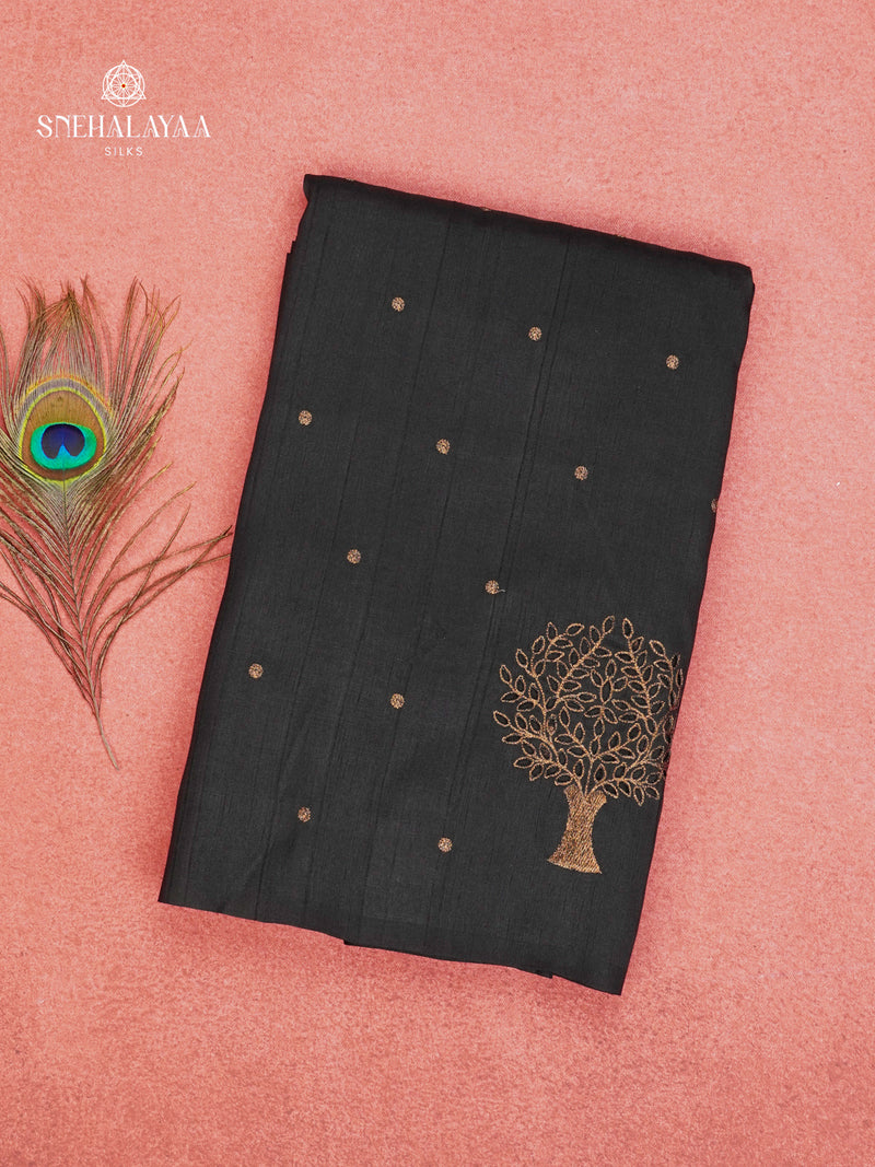 Black Soft Tussar Embroidery Saree
