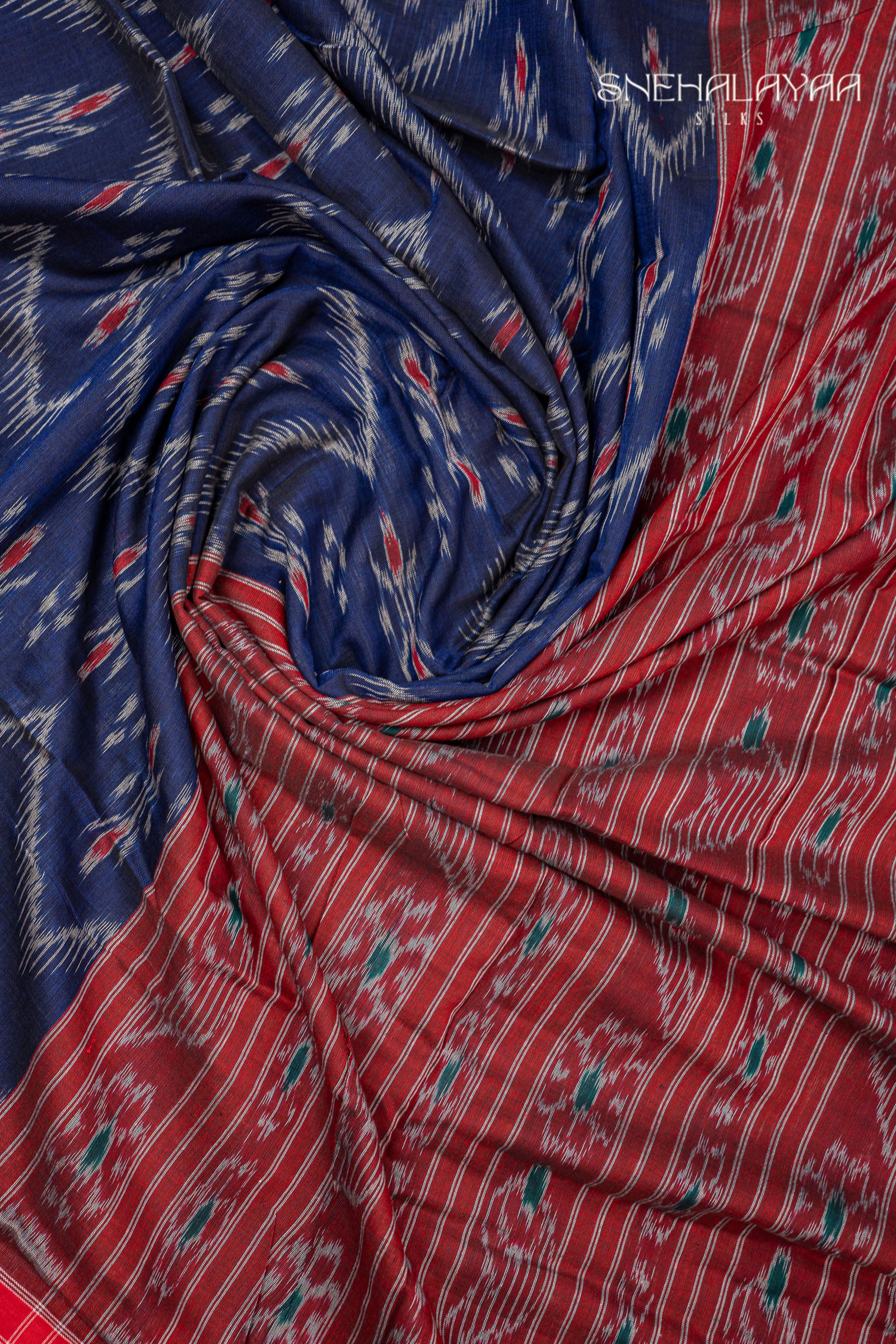 Navy Blue Sambalpuri Cotton Saree