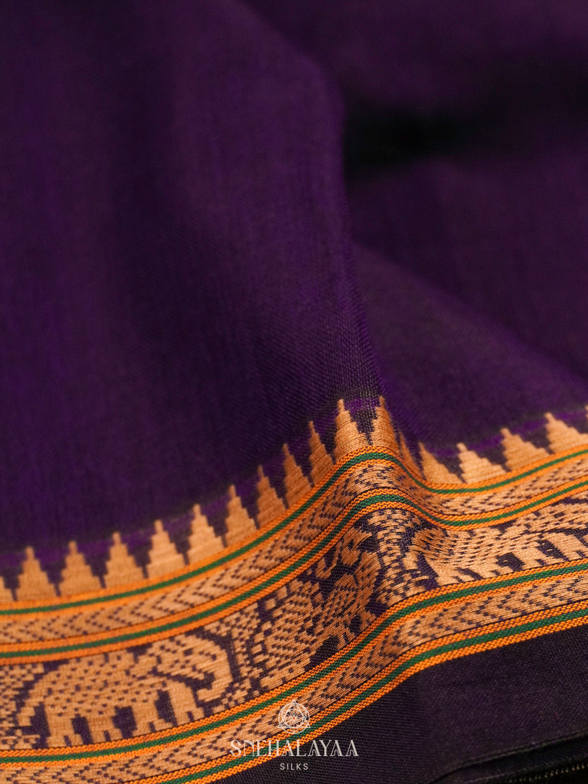 Purple Narayanpet Cotton Saree without Blouse