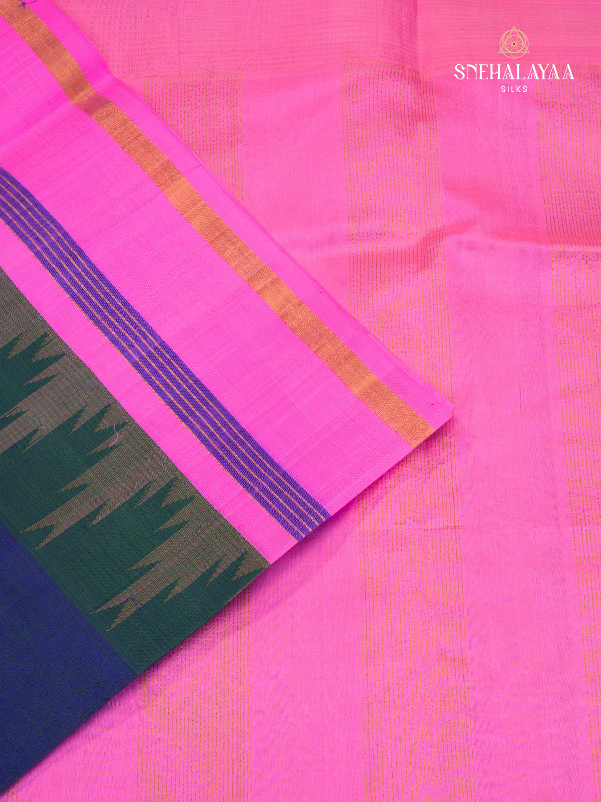 Bottle Green With Pink Silk Cotton Saree