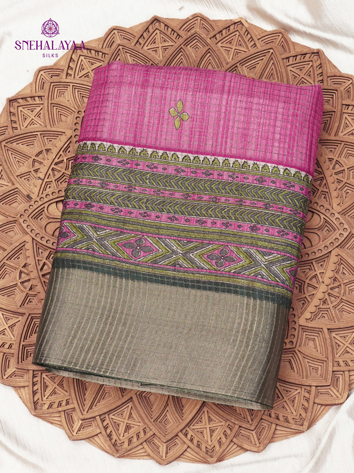 Mulberry Floral Printed Tussar Saree