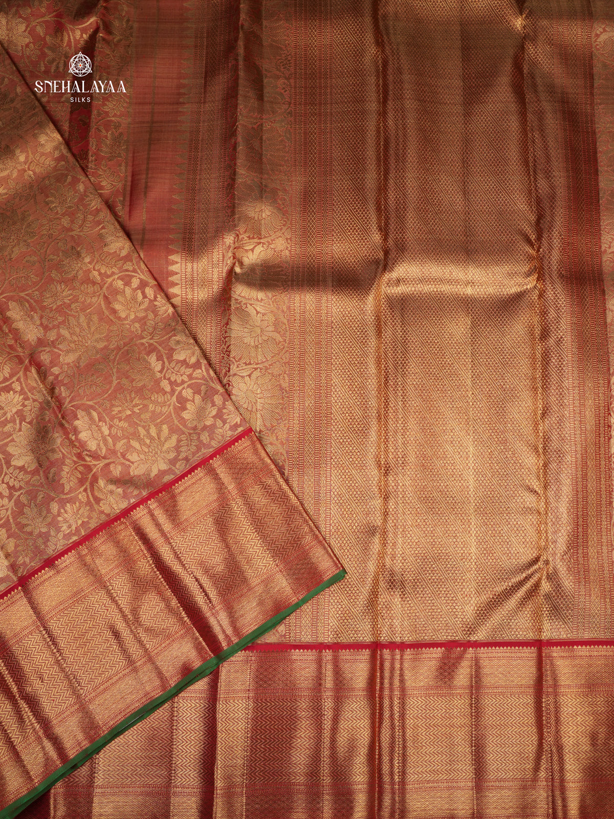 Salmon Red Kanjivaram Silk Saree