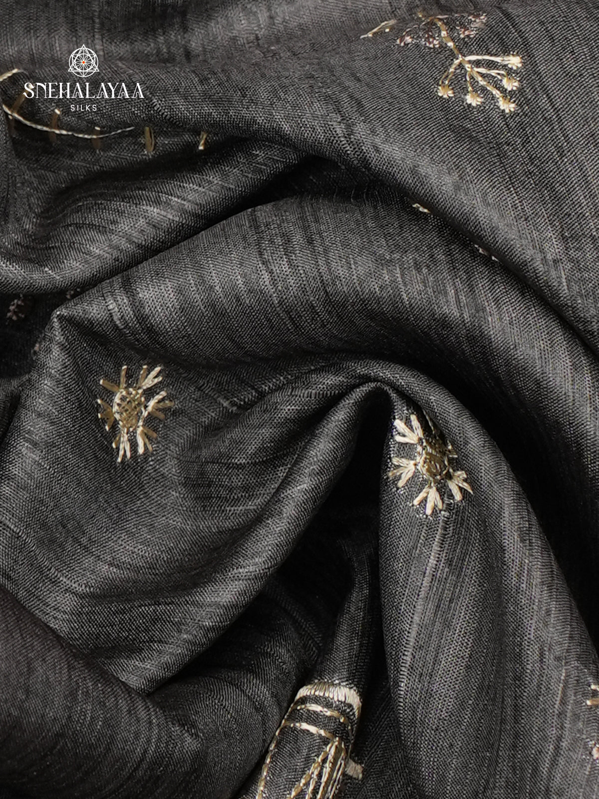 Grey Tussar Embroidery Saree