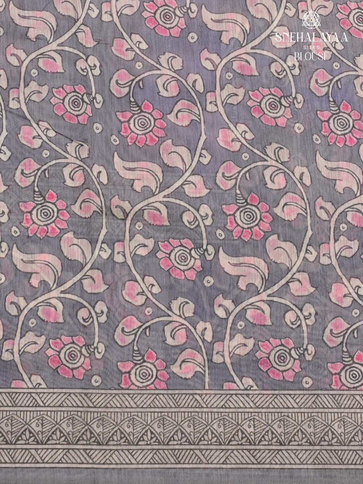 Grey Printed Linen Saree