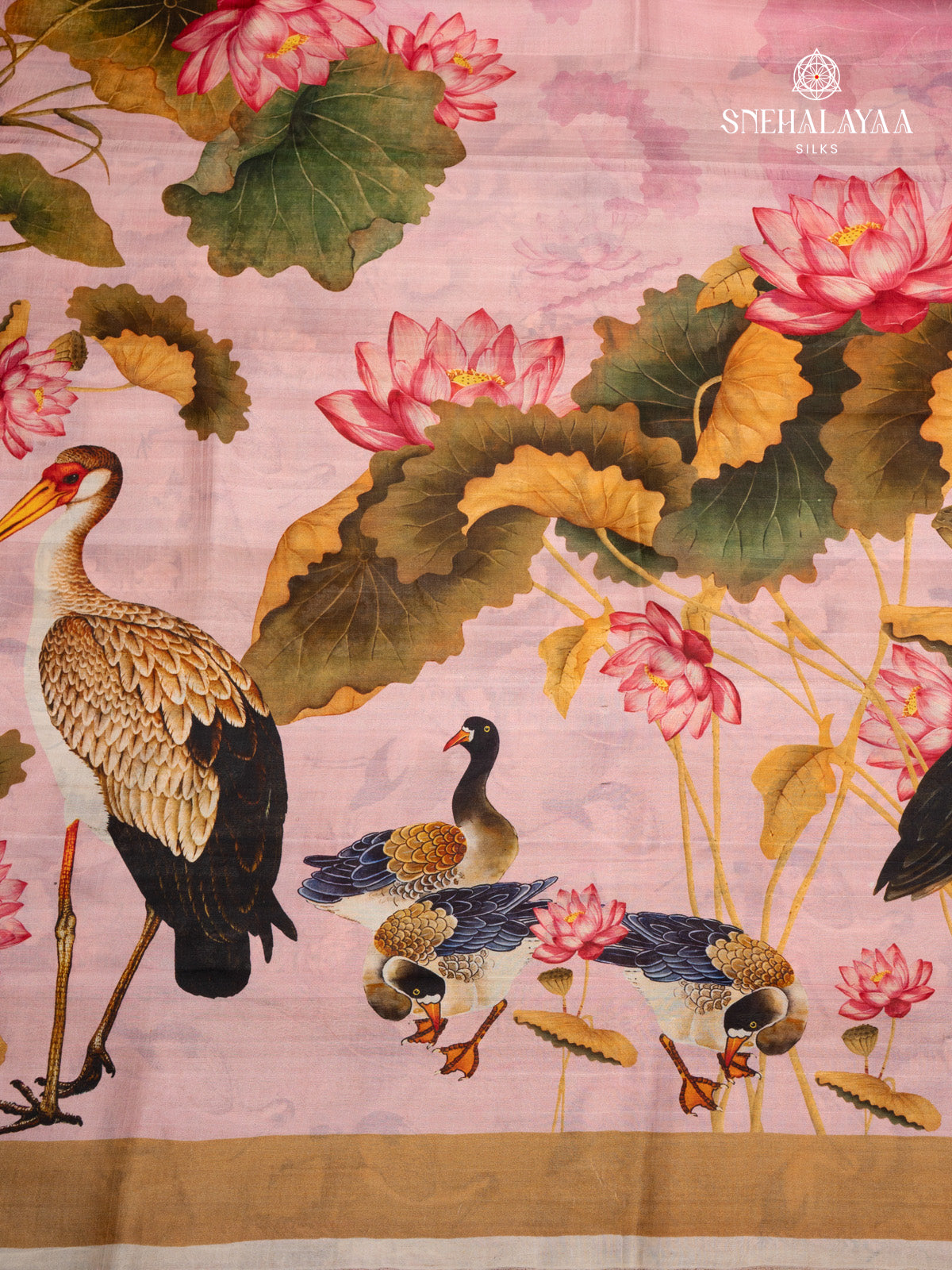 Pink Printed Tussar Saree