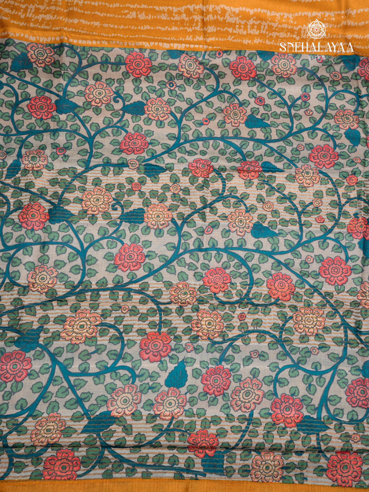 Yellow Printed Tussar Saree