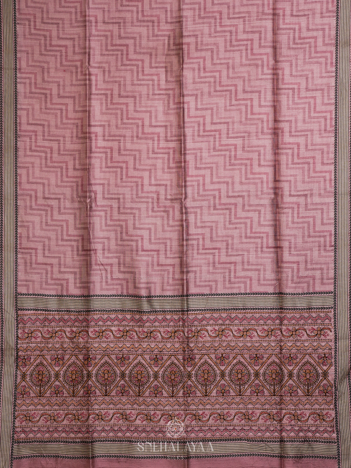 Pink Tussar Embroidery Saree