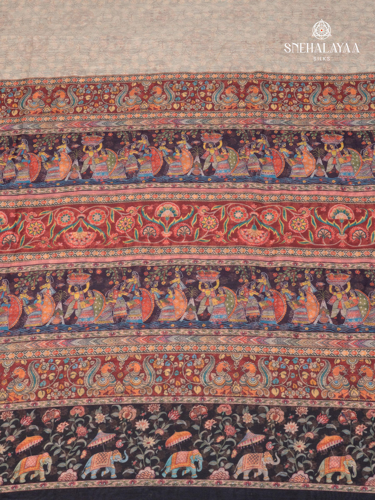 Cream With Black Border Linen Saree