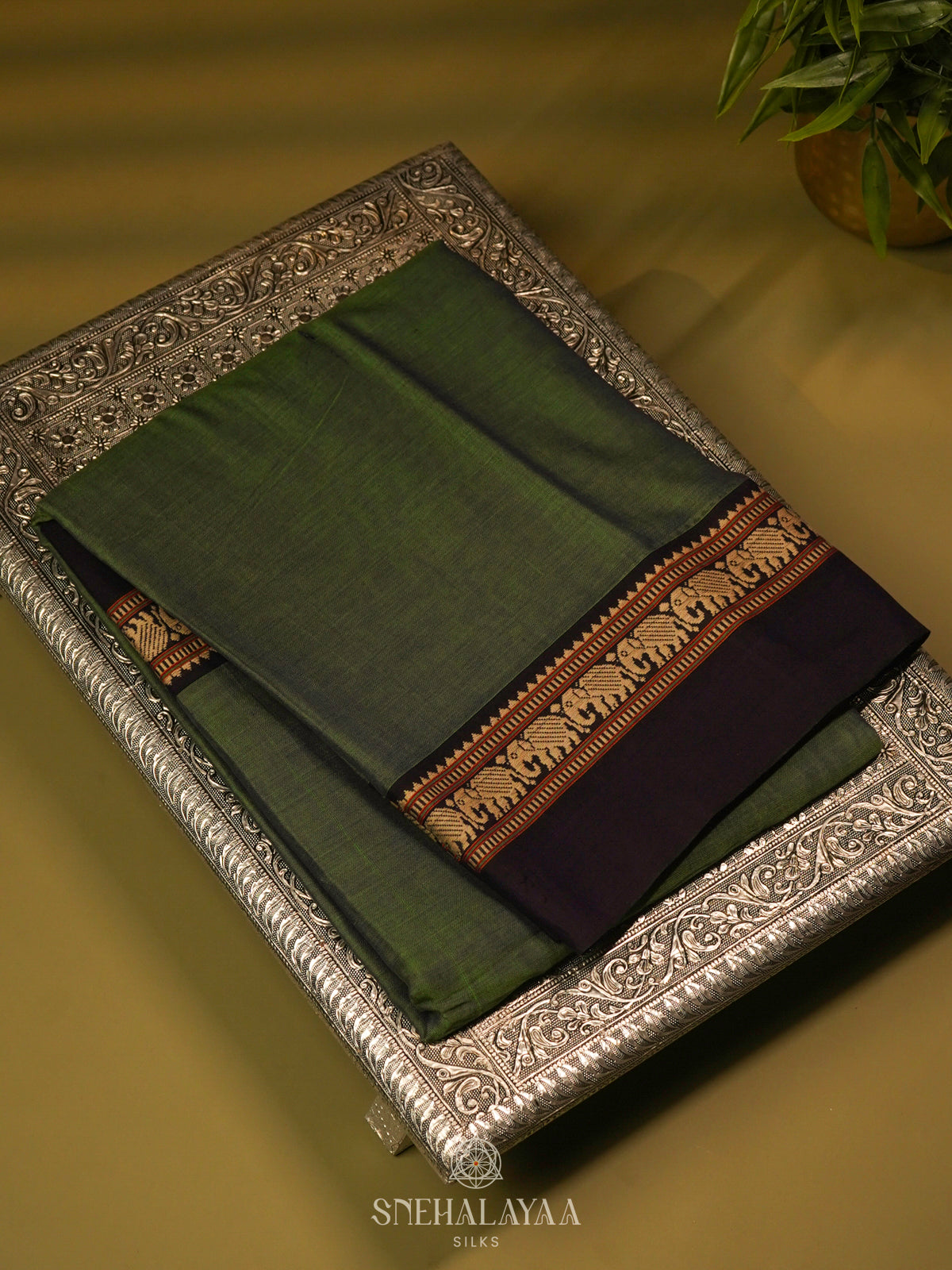 Green Narayanpet Cotton Saree without Blouse