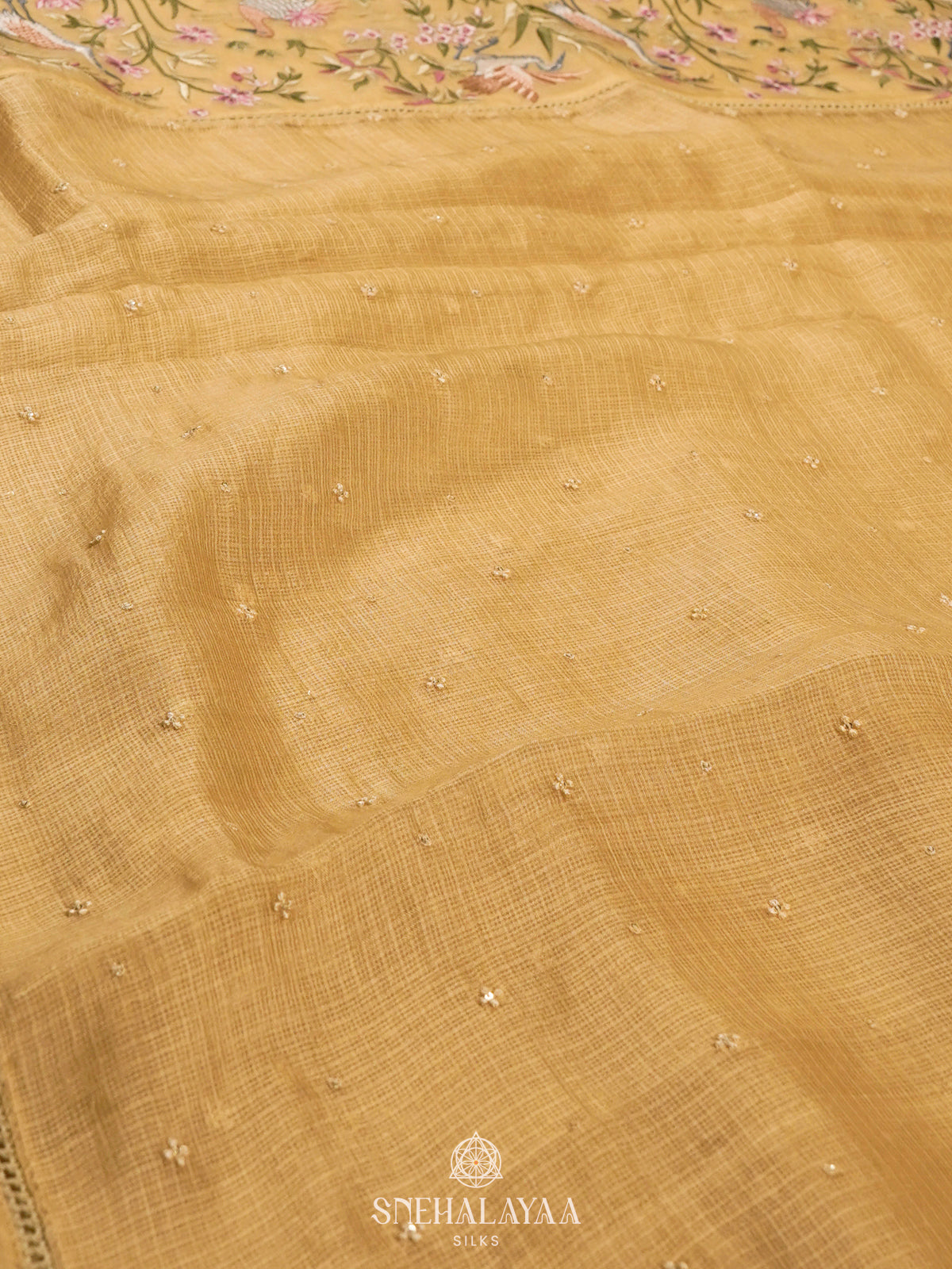Yellow Kota Embroidery Saree