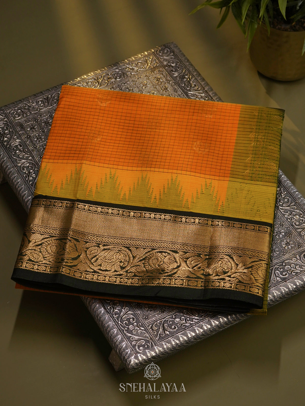Orange Kanchi Silk Cotton Saree