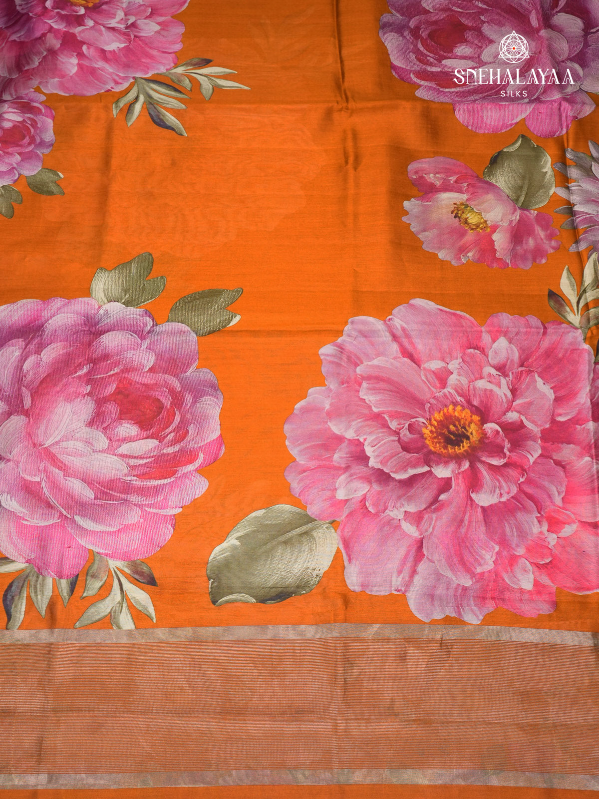 Rust Orange Chiniya Silk Saree