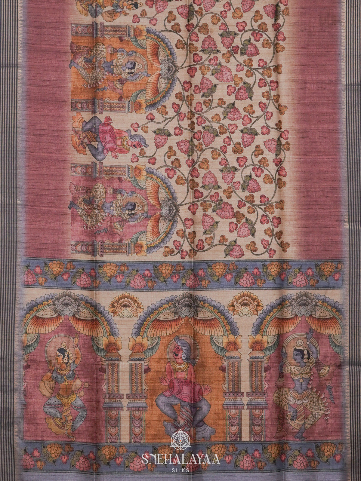 Beige Kalamkari Tussar Saree