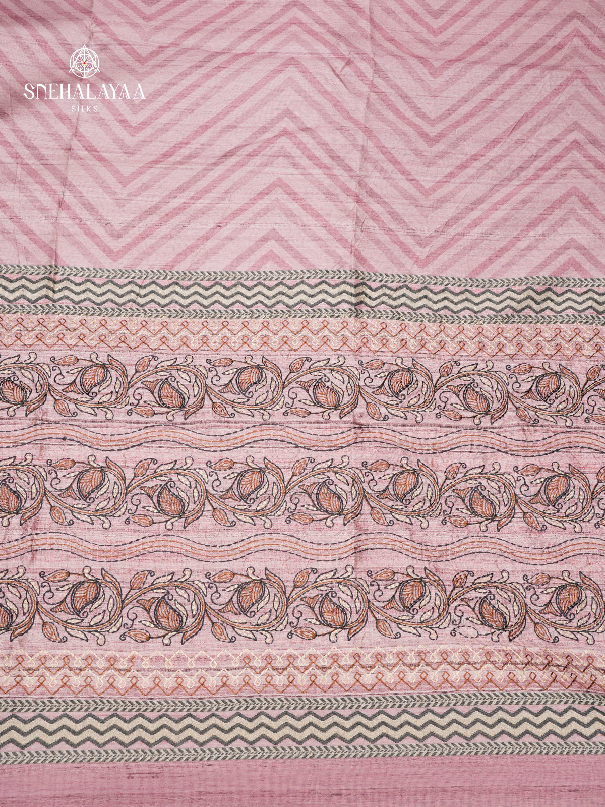 Pink Tussar Embroidery Saree
