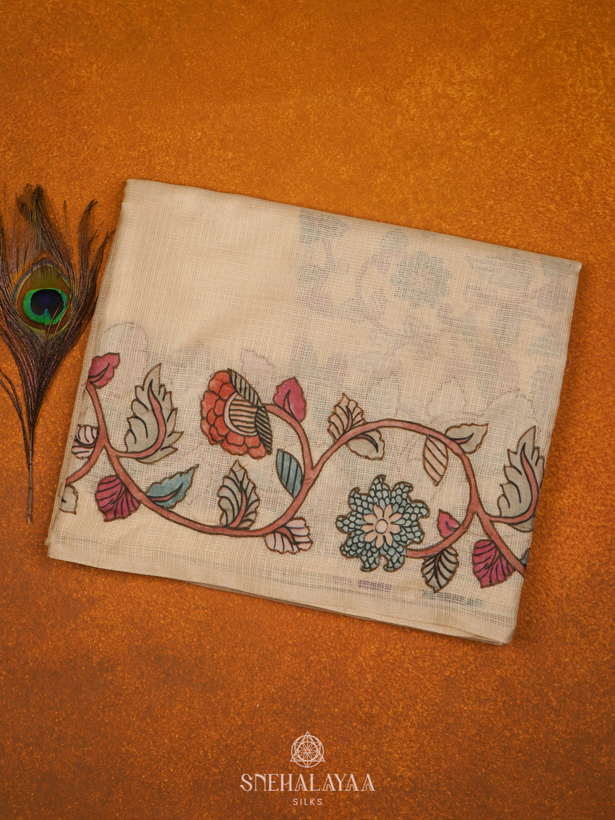 White Kota Embroidery Saree