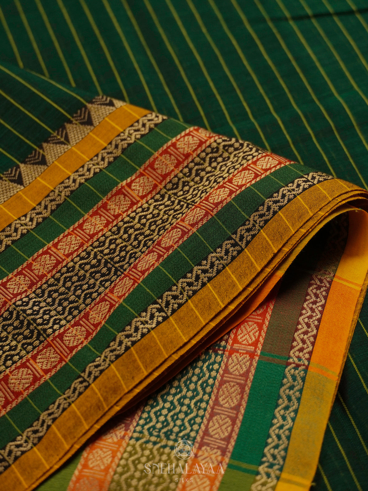 Green Narayanpet Cotton Saree without Blouse