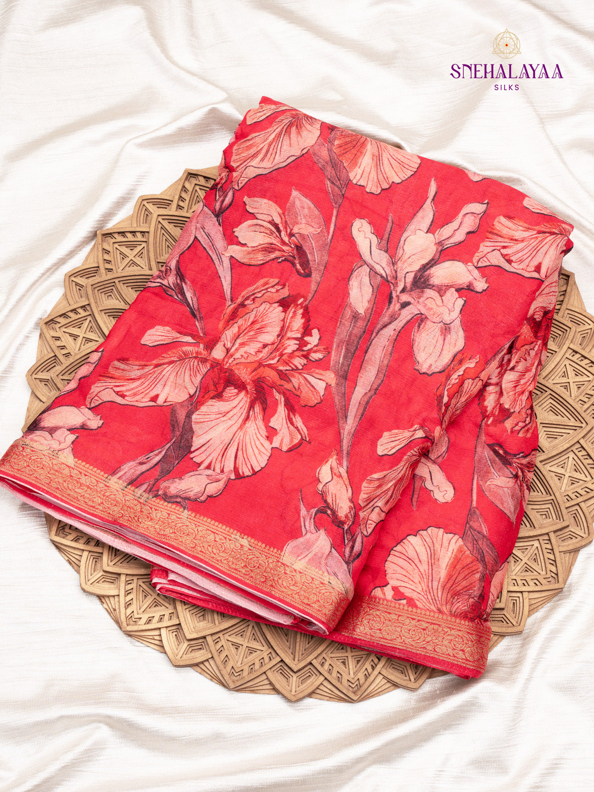 Red Printed Chiffon Saree