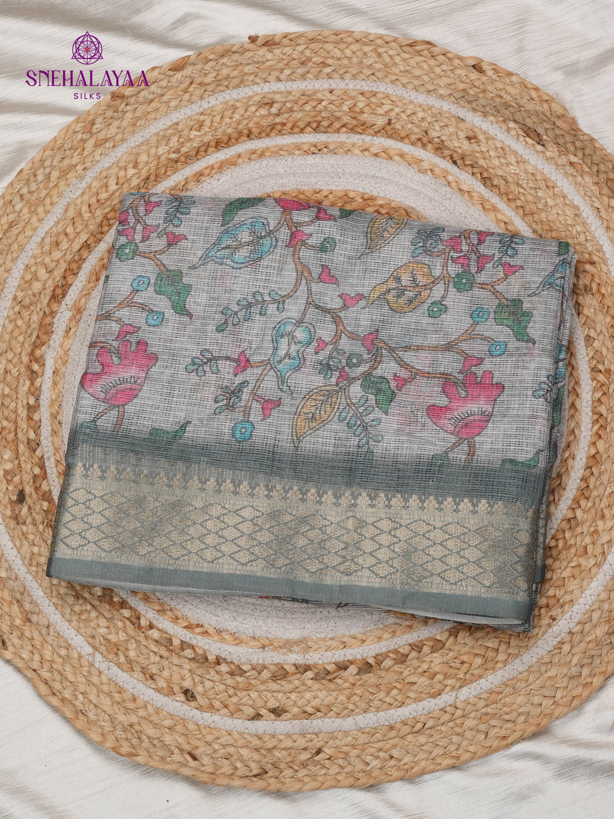 Teal Blue Printed Kota Saree