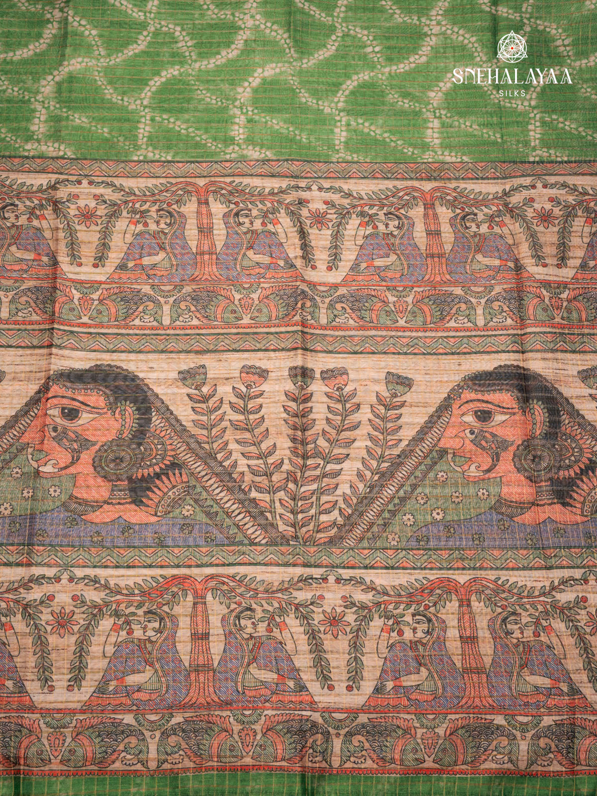 Green Madhubani Saree