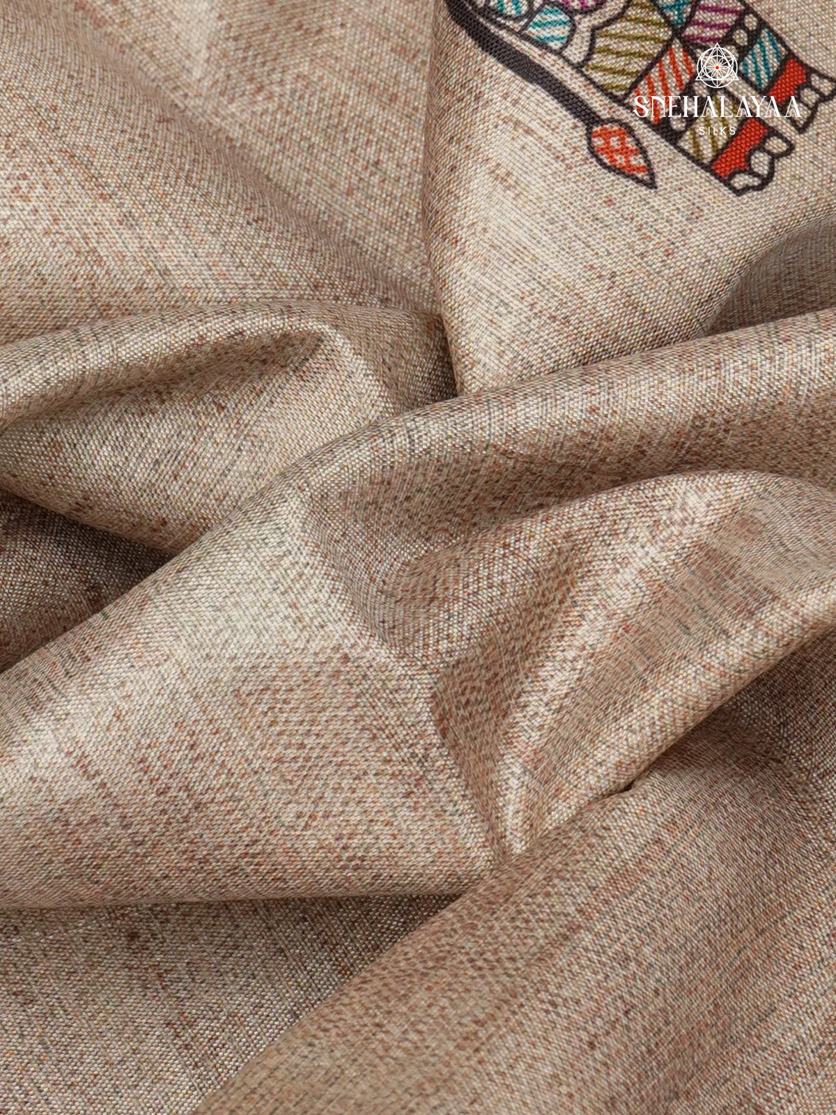 Beige With Black Border Madhubani Saree