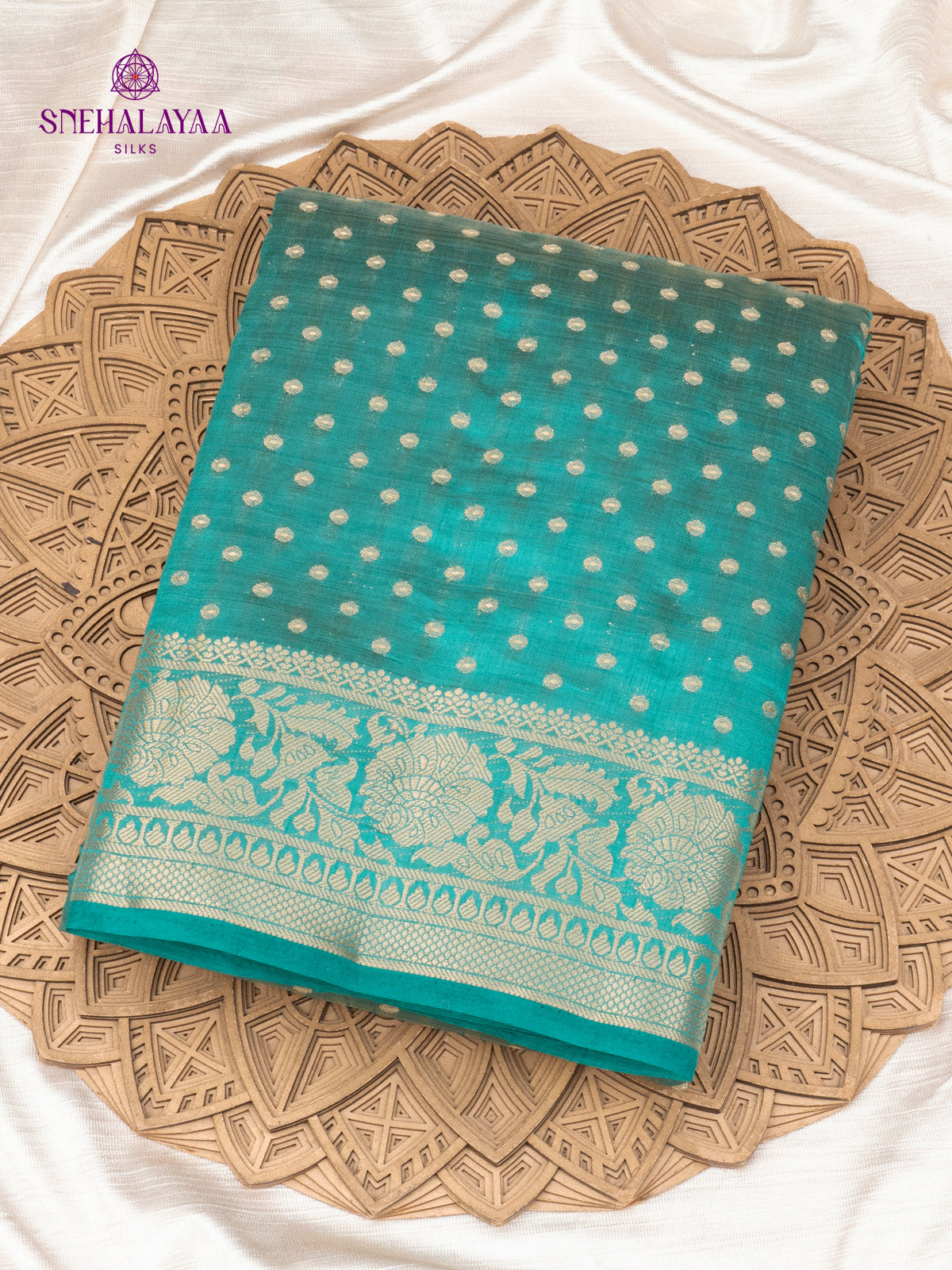 Teal Blue Raw Silk Saree