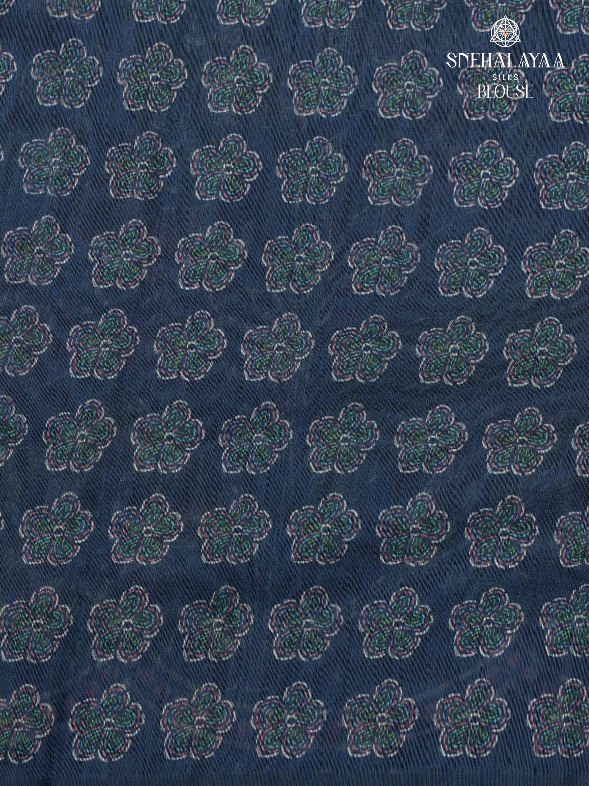 Navy Blue Printed Linen Saree