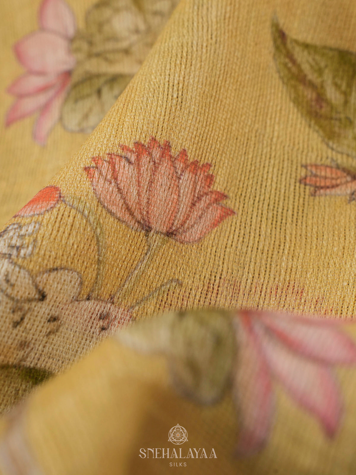 Pale Yellow Linen Kora Silk Saree