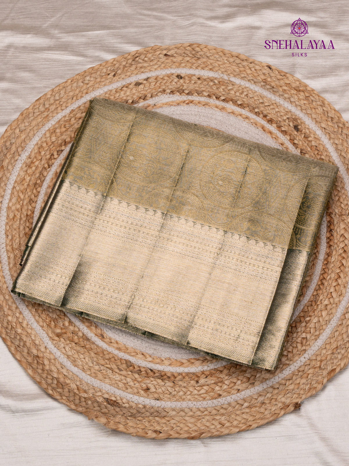 Olive Green Kanjivaram Silk Saree