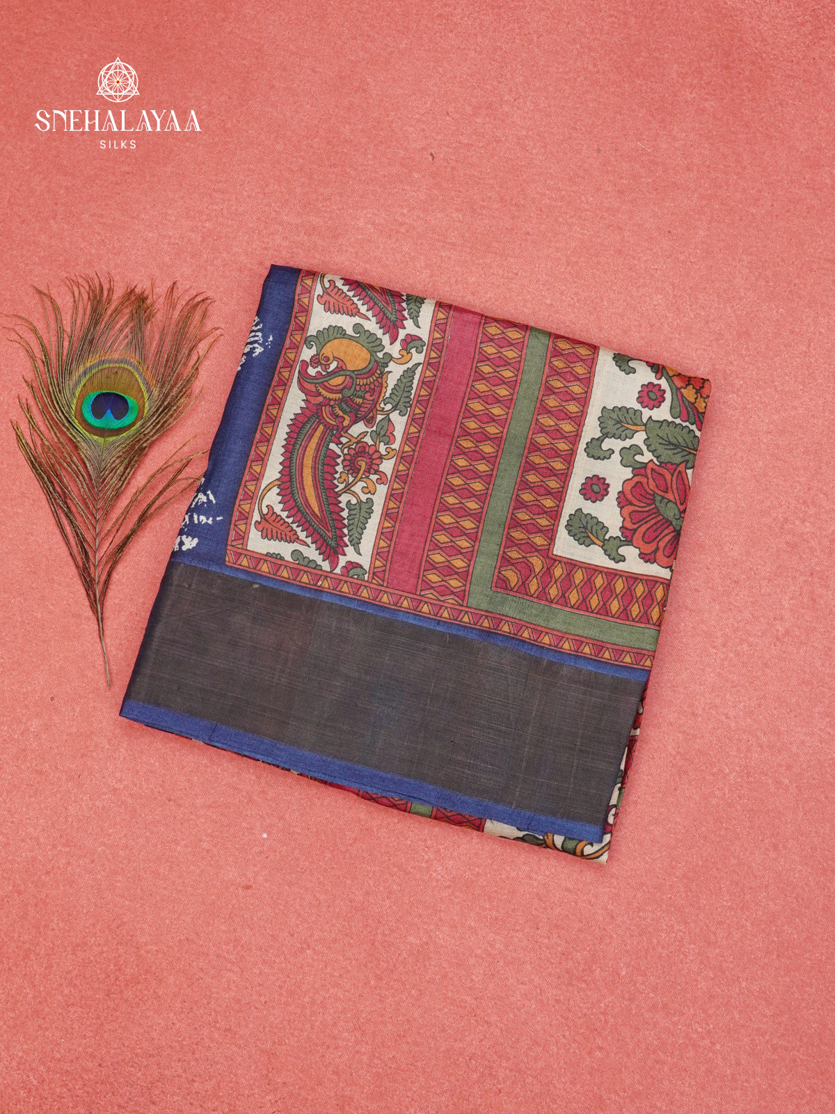 Navy Blue Tussar Saree