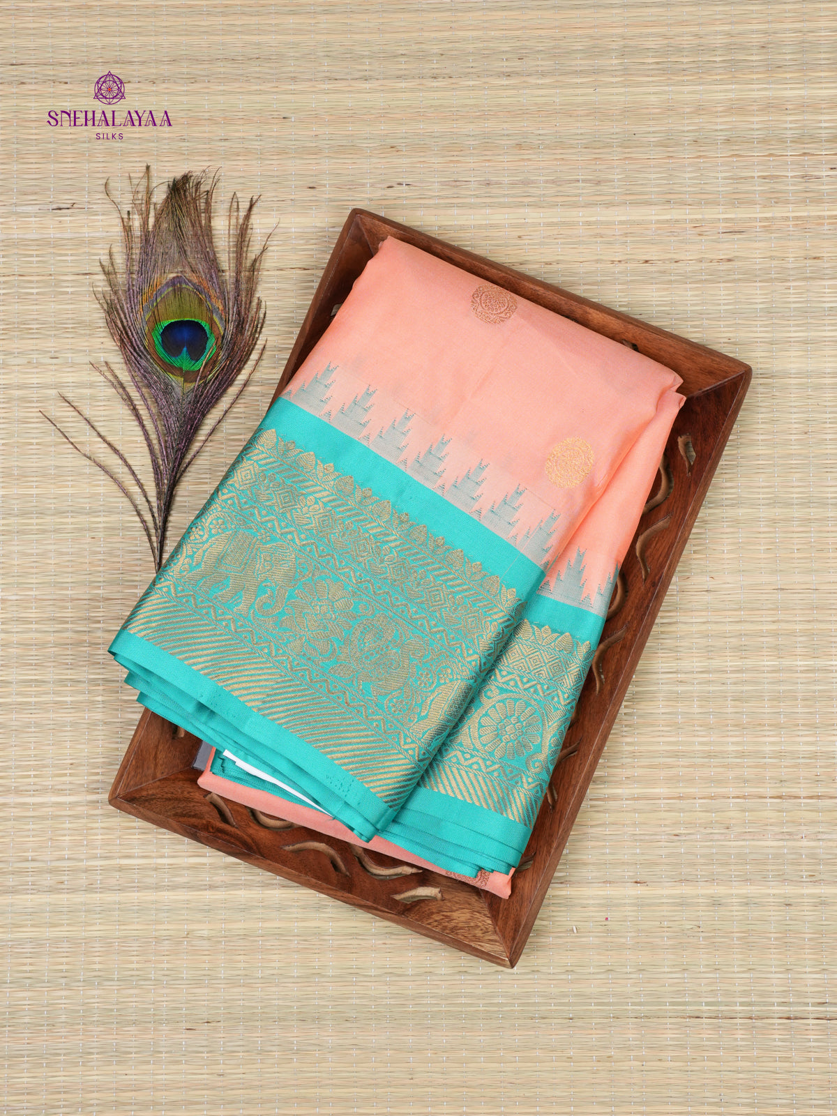 Peach Gadwal Silk Saree