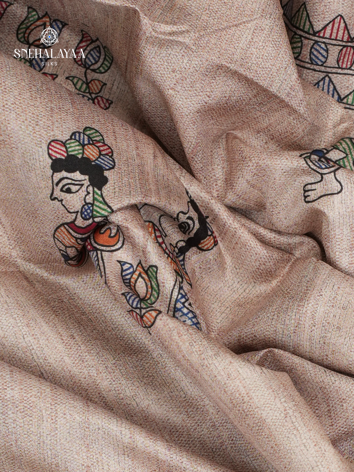 Beige with Red Border Madhubani Saree