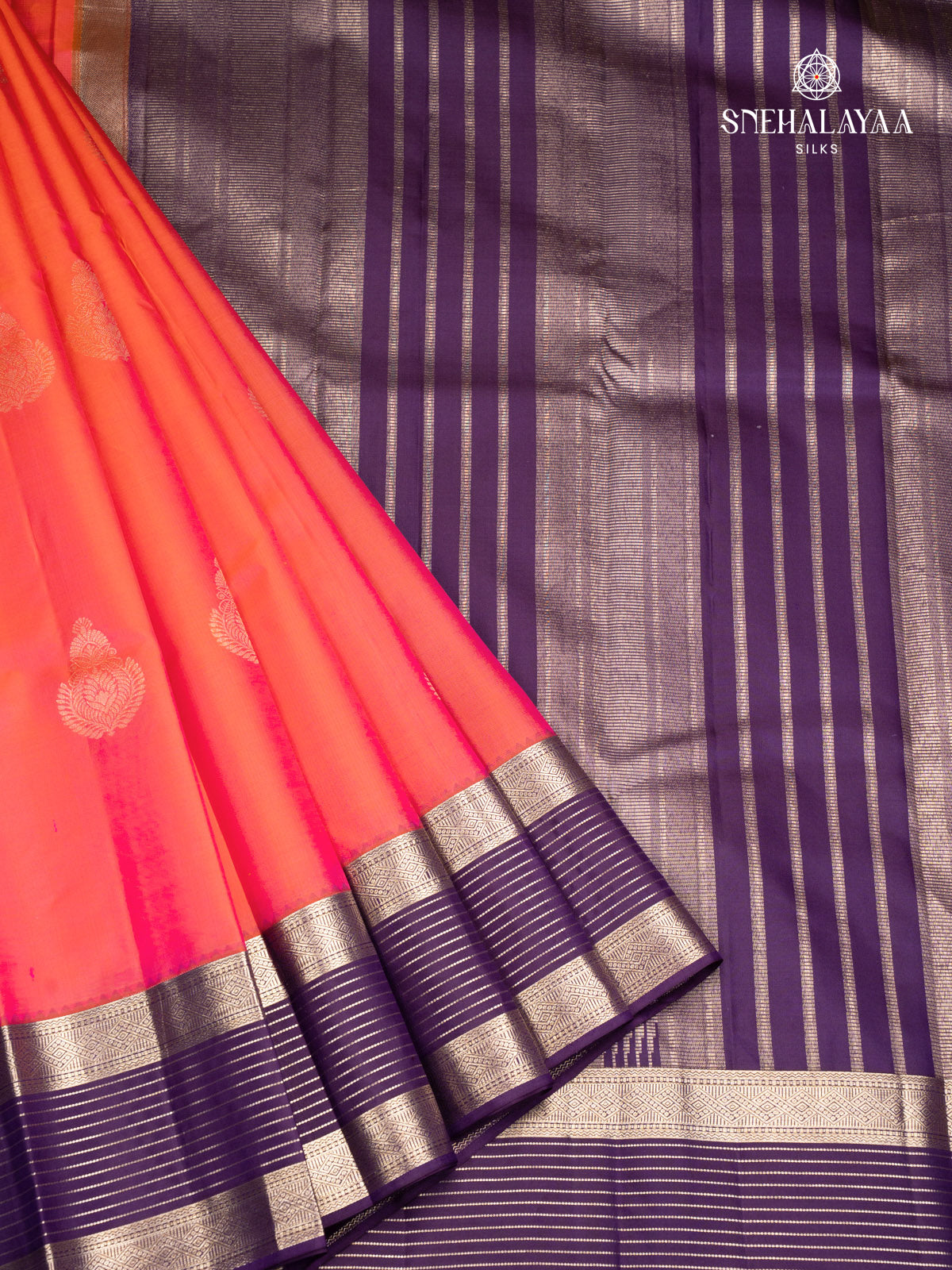 Coral Orange Kanjivaram Silk Saree