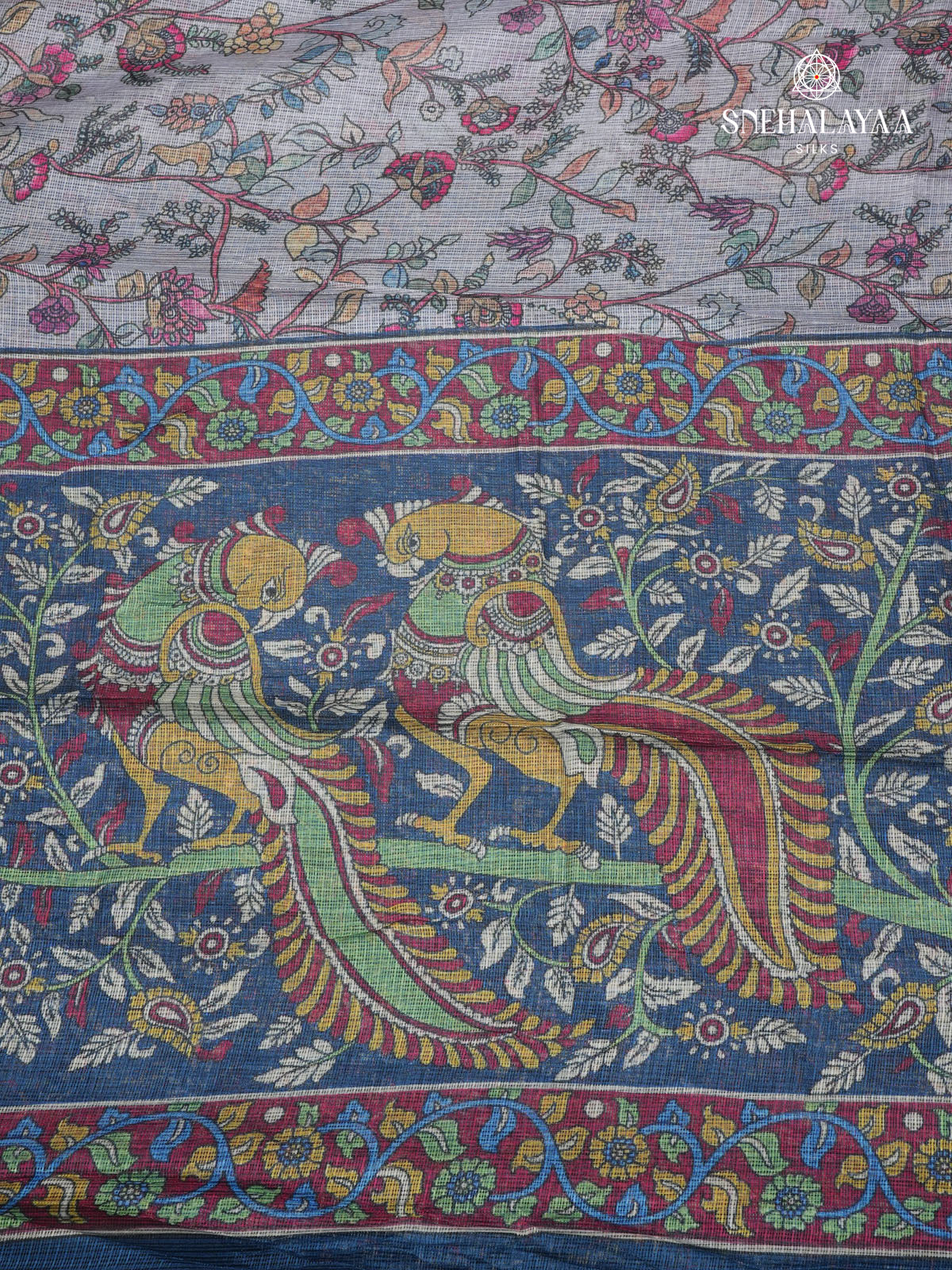 Pastel Blue Printed Kota Saree